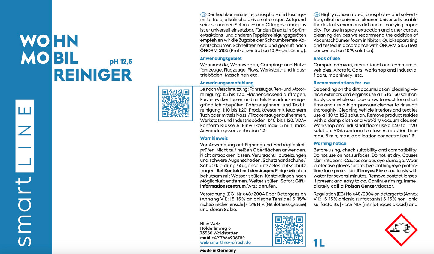 WoMo Wohnmobil Reiniger (Konzentrat) Smartline Profi
